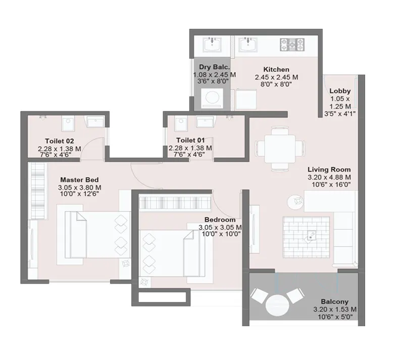Kohinoor Kaleido 2 BHK floor plan Kharadi Pune