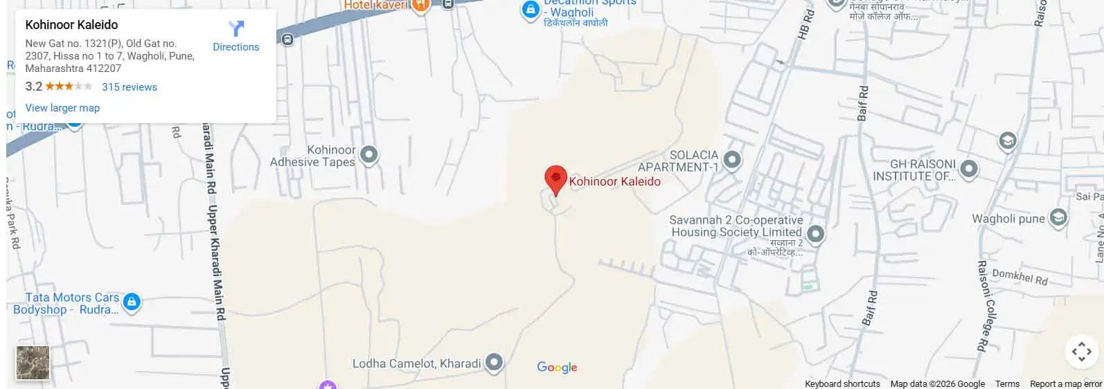 Kohinoor Kaleido location map Kharadi Pune near EON IT Park
